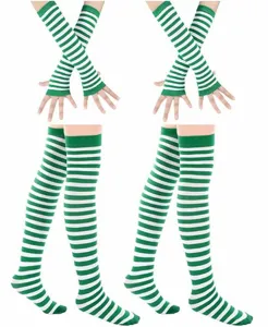 Calcetines altos y manguitos de rayas verde y blanco para fiesta de San Patricio