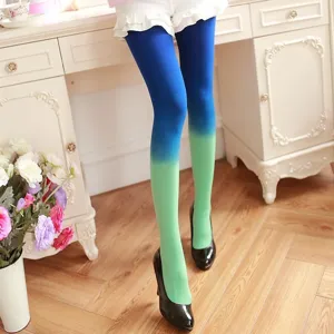 Gradient velvet tights 120D colorful dip dye stretch pantyhose for women daily wear