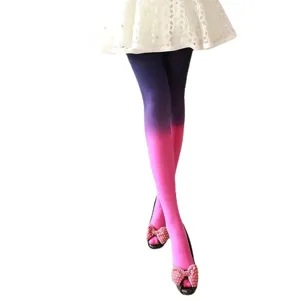 Gradient velvet pantyhose for women, stylish purple and pink tie dye tights for daily wear.