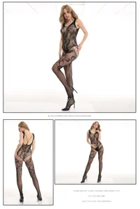 Σεξυ μαύρο floral διχτυωτό bodysuit εσώρουχο για γυναίκες, διάφανες sexy διχτυωτές καλτσές.