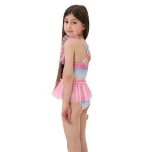 Carino Costume da Bagno Sirena Bambina Rosa Squama di Pesce Volant Tutu Spiaggia