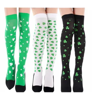 Calcetines largos de trébol verde blanco negro para fiesta de San Patricio medias