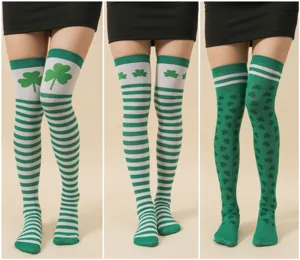 San Patricio verde sobre la rodilla medias trébol a rayas fiesta calcetines muslo alto