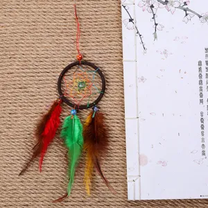 Mini Traumfänger Hängeornament mit bunten Federn pastoraler Stil Wanddeko Geschenk