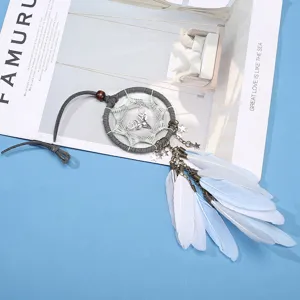 Ins style car dream catcher pendant with feathers and deer charm for auto decor.