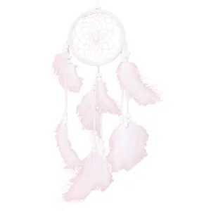 Handmade white and pink dream catcher wind chime for home wall hanging bedroom decor gift.