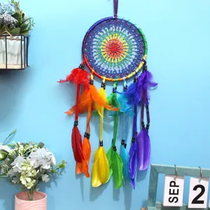 Handmade colorful feather dream catcher wall hanging for bedroom and home decoration gift