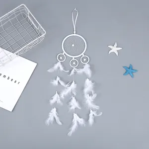 Handmade white dreamcatcher wall hanging pendant with feathers for home decor room decoration