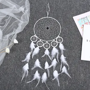 White feather dream catcher wall hanging decor for bedroom boho home decoration craft gift