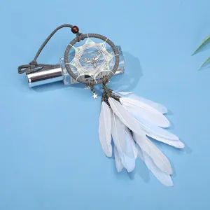 Dream catcher car hanging ornament with feathers and deer skull charm for auto interior decor.