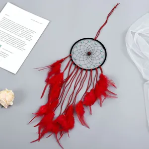 Handmade black red feather dream catcher wall hanging decor for home bedroom ornament