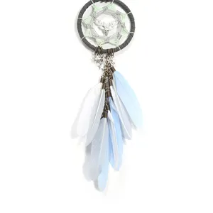 Dreamcatcher car hanging ornament with feathers and deer skull charm for auto decor.