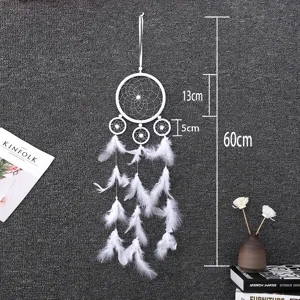 White handmade feather dream catcher wall hanging decor with multiple rings for home style.