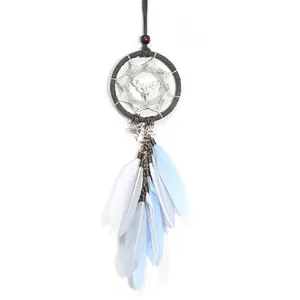 Handmade dream catcher car hanging ornament with feathers and elegant deer head charm decor