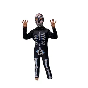 Costume scheletro Halloween bambini tuta nera spaventosa festa cosplay travestimento