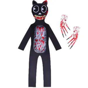 Disfraz de mono negro de juego de terror de Halloween para niños con garras sangrientas