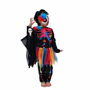 Kinder Halloween Skelett Kostüm Set mit buntem Tütü Rock, Maske und Geister Requisite.
