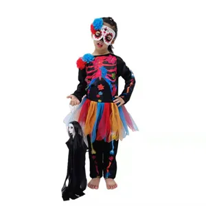 Kinder Halloween buntes Skelett Kostüm Kleid gruseliges Geist Party Outfit für Mädchen