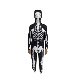 Halloween Skelett Jumpsuit Polyester Kapuzen Bodysuit Ganzkörper Bedrucktes Kostüm Für Party Cosplay Partybekleidung