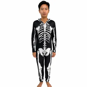 Halloween Erwachsener Skelett bedruckt kapuze Reißverschluss Ganzkörper Jumpsuit Kostüm Party
