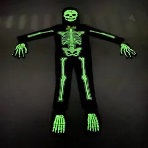 Παιδική αποκριάτικη στολή σκελετού Halloween που φωσφορίζει με κουκούλα και γάντια.