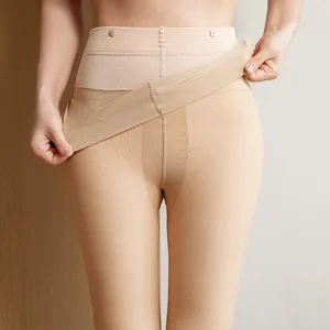 Fleece lined fake translucent tights thermal winter leggings with double layer design