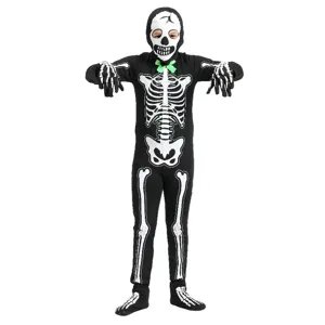 Παιδική Σκελετός Cosplay Στολή Halloween Φωτεινή Ολόσωμη Φόρμα Με Mask Γάντια Καλύμματα Ποδιών Ρούχα Απόδοσης