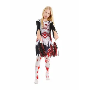 Kids Halloween Zombie Cheerleader Costume Spooky Horror Fancy Dress with Pom Poms