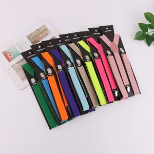 Adult Solid Color Suspenders Unisex Elastic Webbing Braces Adjustable 3-Clip Suspender Daily Fashion Accessory
