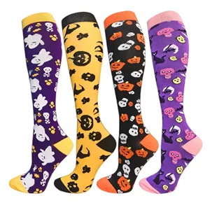 Calcetines de Compresión de Halloween Navidad Unisex Mezcla de Algodón Calcetines Tubulares Deportivos Esqueleto Divertido Reno Medias Festivas
