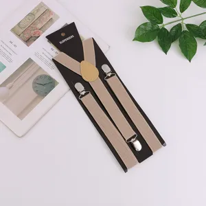 Solid color elastic suspenders for adults, adjustable solid braces with three metal clips.