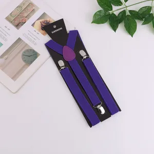 Adult solid color elastic suspenders back braces with metal clips for daily wear detail view