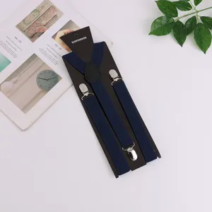 Adult solid color suspenders elastic 3-clip braces for men and women main image display