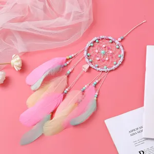 Atrapasueños de Plumas Hecho a Mano Adorno Colgante Bonito Campanilla de Viento Decoración de Pared Decoración de Habitación Regalo Para Mujeres Niñas