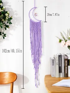 Purple moon macrame dream catcher wall hanging decor for bohemian room home interior 102cm