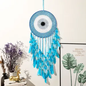 Large blue dream catcher feather hanging ornament for bohemian room decor and wedding party props