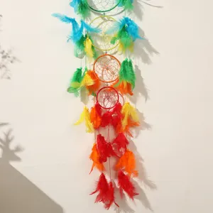 Grande acchiappasogni arcobaleno da parete piume colorate decorazione per casa e matrimonio.