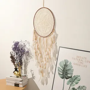 Bohemian handmade dreamcatcher wall hanging with feathers and beads for bedroom decor