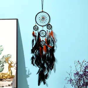 Grande Acchiappasogni in Piume Bohemien Ornamento Sospeso Fatto a Mano Decorazione Murale per Camera da Letto Casa Festa Matrimonio