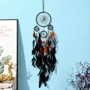 Acchiappasogni artigianale con piume nere arancioni decorazione da parete boho!
