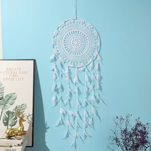 Large white feather dreamcatcher wall hanging handmade home decor bohemian wind chime ornament