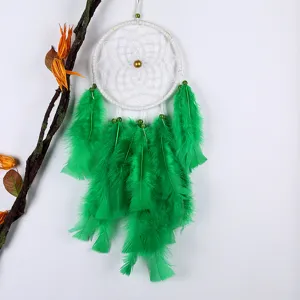 Handmade Bohemian Feather Dream Catcher Wall Hanging Wind Chime Green Woven Net Home Decor Bedroom Wall Ornament