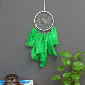 Handmade boho green feather dream catcher wall hanging bedroom decor wind chime gift