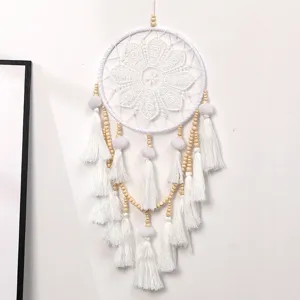 Ornamento Decorativo Sospeso da Muro Acchiappasogni in Pizzo di Piuma Bianca Minimalista Nordico