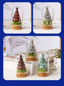 Ornament de bouteille de vœux de sapin de Noël en cristal naturel, dôme en verre micro paysage.