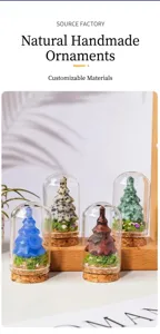 Ornement de bouteille à vœux en cristal naturel arbre de Noël, dôme en verre avec base en bois.