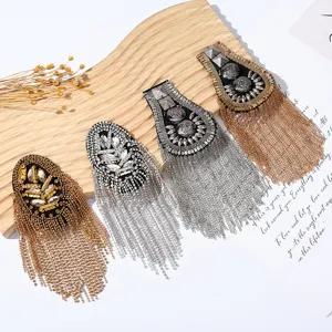 Luxury rhinestone tassel epaulets metal shoulder chains diy suit dress decorative accessories