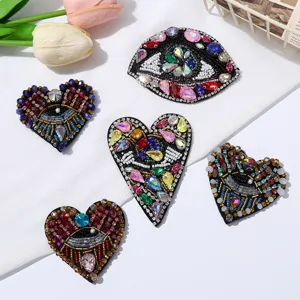 Handgemachte Perlenbesetzte Böser Blick Herz Stoffaufnäher Strass Kristall Applikation DIY Kleidungsstück Dekoration Abzeichen
