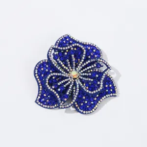 Blue rhinestone flower patch DIY apparel accessory shiny crystal floral motif 7.5cm