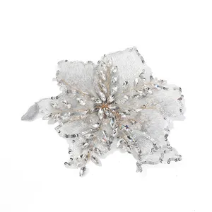 Silver crystal flower patch sequin brooch DIY apparel accessory clothing details
